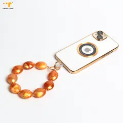 Phone strap with gold metal mobile phone hanging beads chain Acrylic Colored Phone Handmade Lanyard Chain Link