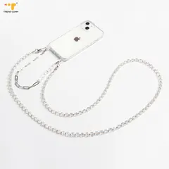 Personalized white fashion smart phone metal pad neck beaded chain charm wrist strap universal phone lanyard crossbody