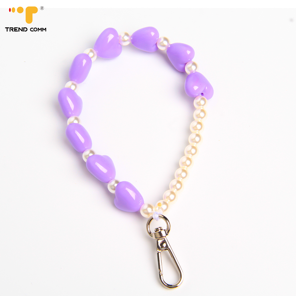New DIY Ins Style Colorful Acrylic Peach Love Heart Cellphone Lanyard Phone Chain Pearl Beaded Mobile Phone Case Pendant