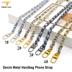 2025 Luxury Denim Metal Chain Phone Accessories Charming Wrist Lanyard Strap Rope Shape Hanging Phone Neck Strap Phone Case
