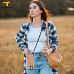 Adjustable Trendy Crossbody Leather Lanyard Necklace Metal Phone Strap for Hanging Accessory Cellphone Chain for Phone Cases