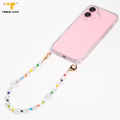 Designer Luxury Mobile Phone Case with Pearl Custom Accessories featuring Neck Beaded Chain Lanyard Wrist Strap